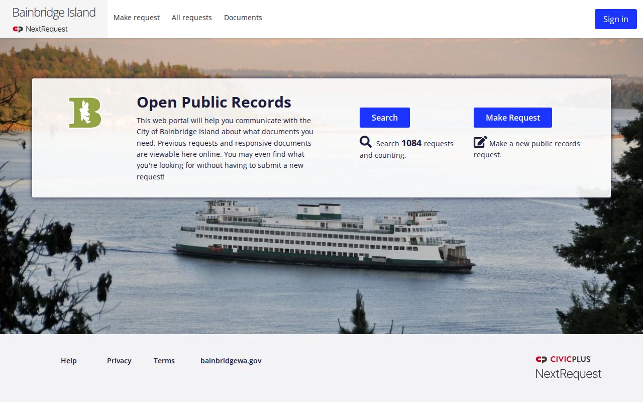 Bainbridge Island people search through the NextRequest records portal