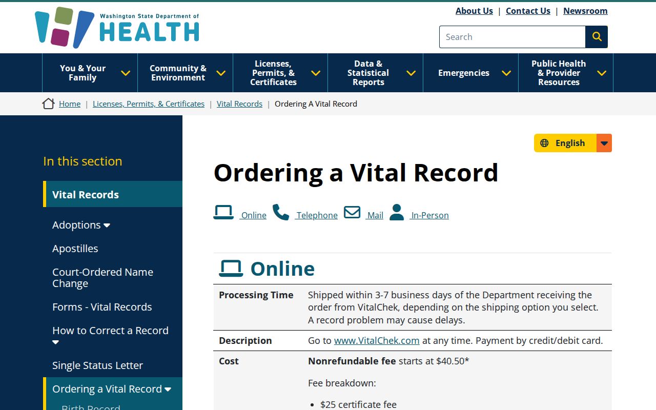 Bainbridge Island public records vital certificate ordering options