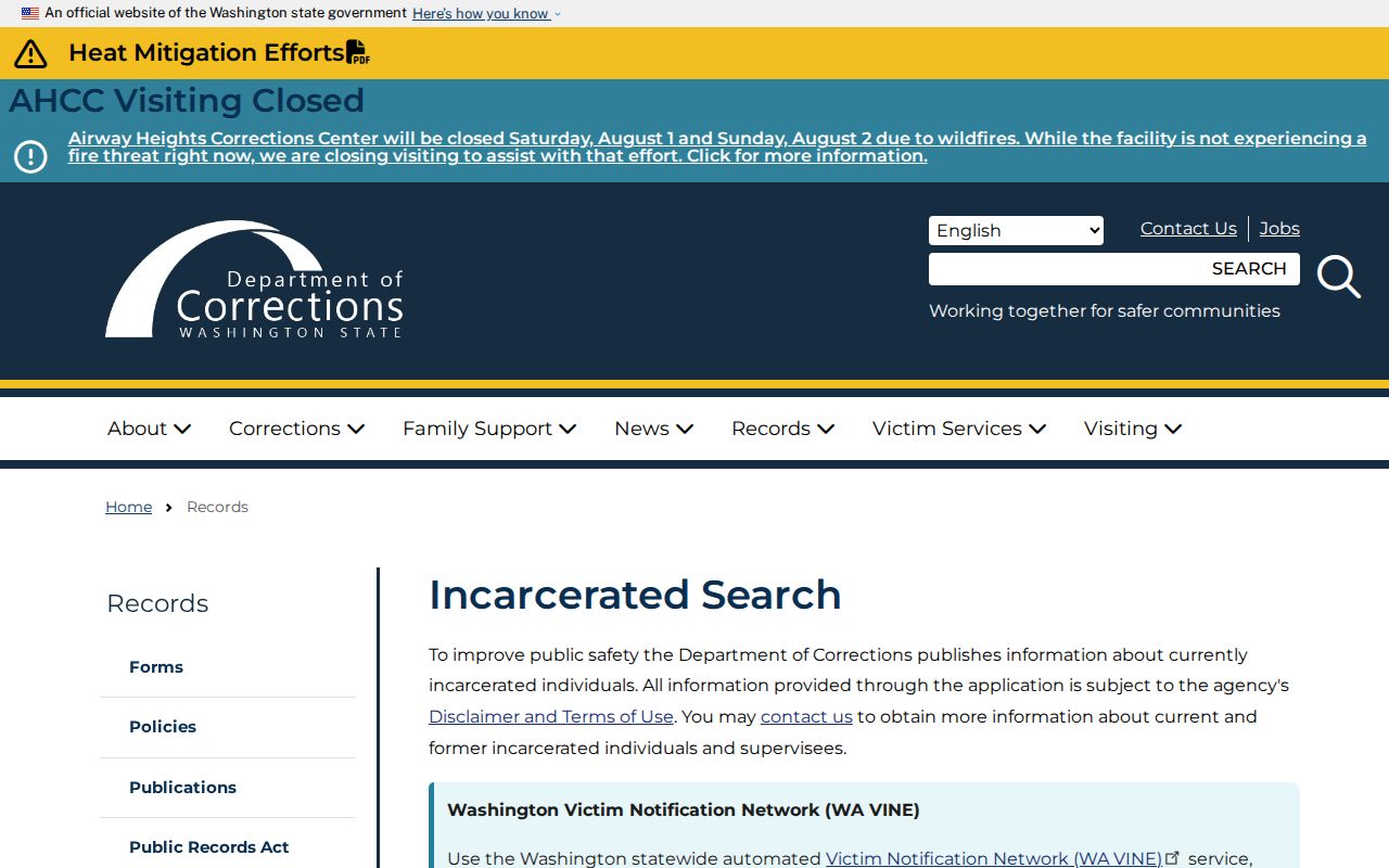 Bainbridge Island public records Washington DOC name search fields